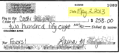 State of the art bank check with residual noise